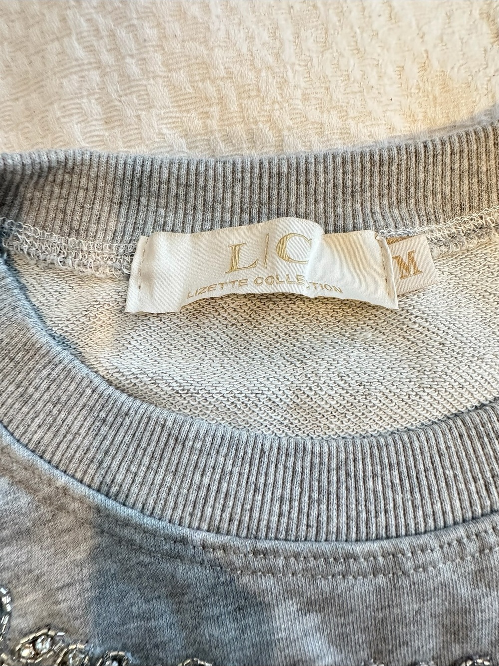 Rhinestone Embellished Lizette Collection Crewneck Sweater - Gray - Picture 10 of 15